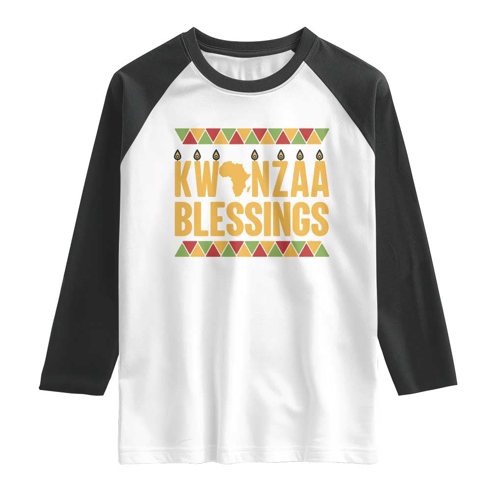 Kwanzaa Blessings Raglan Shirt Kinara Light African Heritage Gift TS12 White Black Print Your Wear