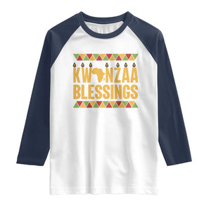 Kwanzaa Blessings Raglan Shirt Kinara Light African Heritage Gift TS12 White Navy Print Your Wear