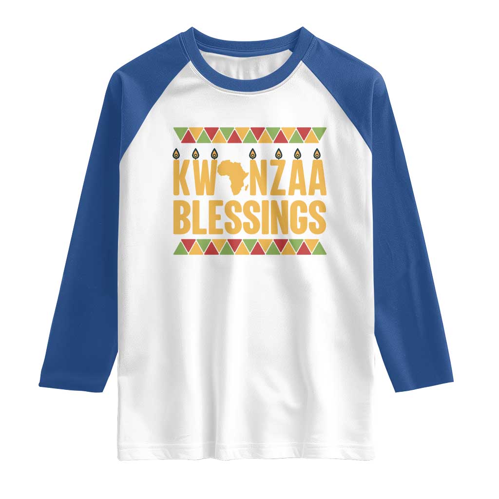 Kwanzaa Blessings Raglan Shirt Kinara Light African Heritage Gift TS12 White Royal Print Your Wear