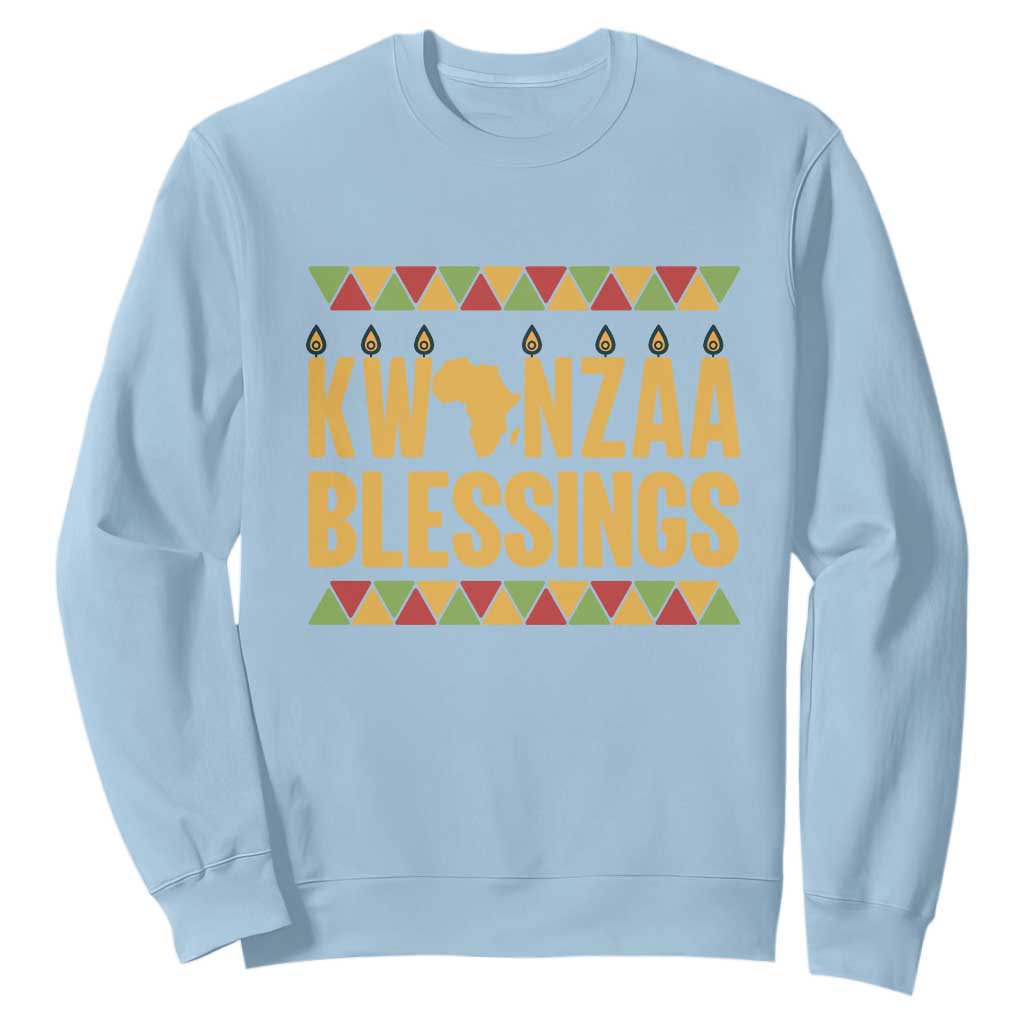 Kwanzaa Blessings Sweatshirt Kinara Light African Heritage Gift TS12 Light Blue Print Your Wear