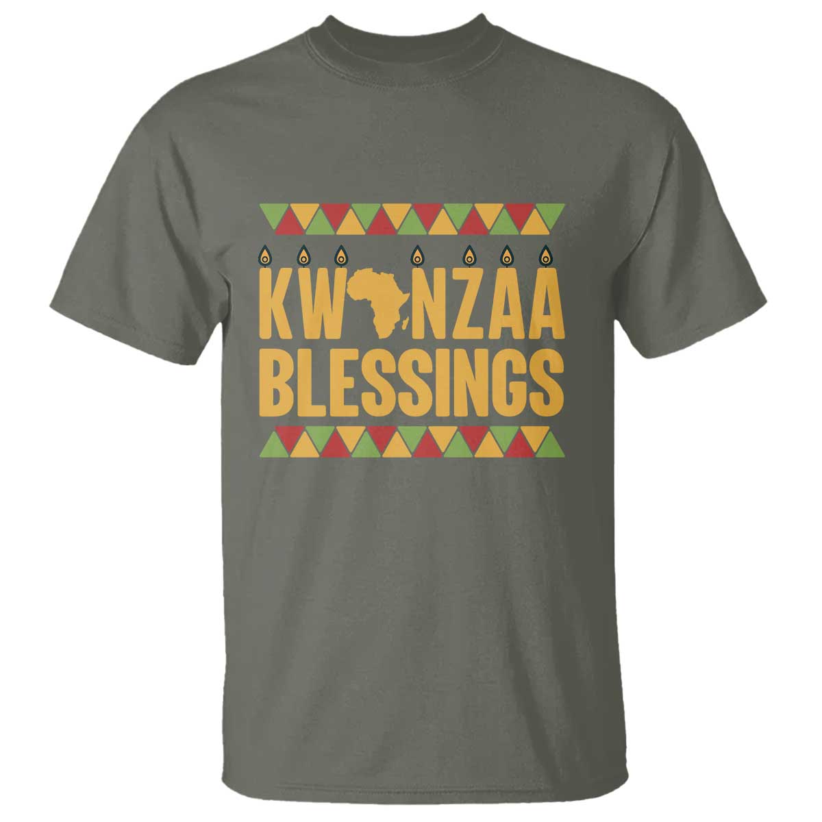 Kwanzaa Blessings T Shirt Kinara Light African Heritage Gift TS12 Military Green Print Your Wear