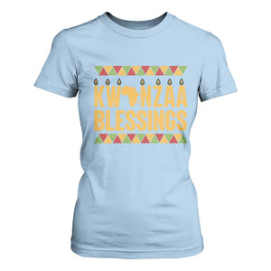 Kwanzaa Blessings T Shirt For Women Kinara Light African Heritage Gift TS12 Light Blue Print Your Wear