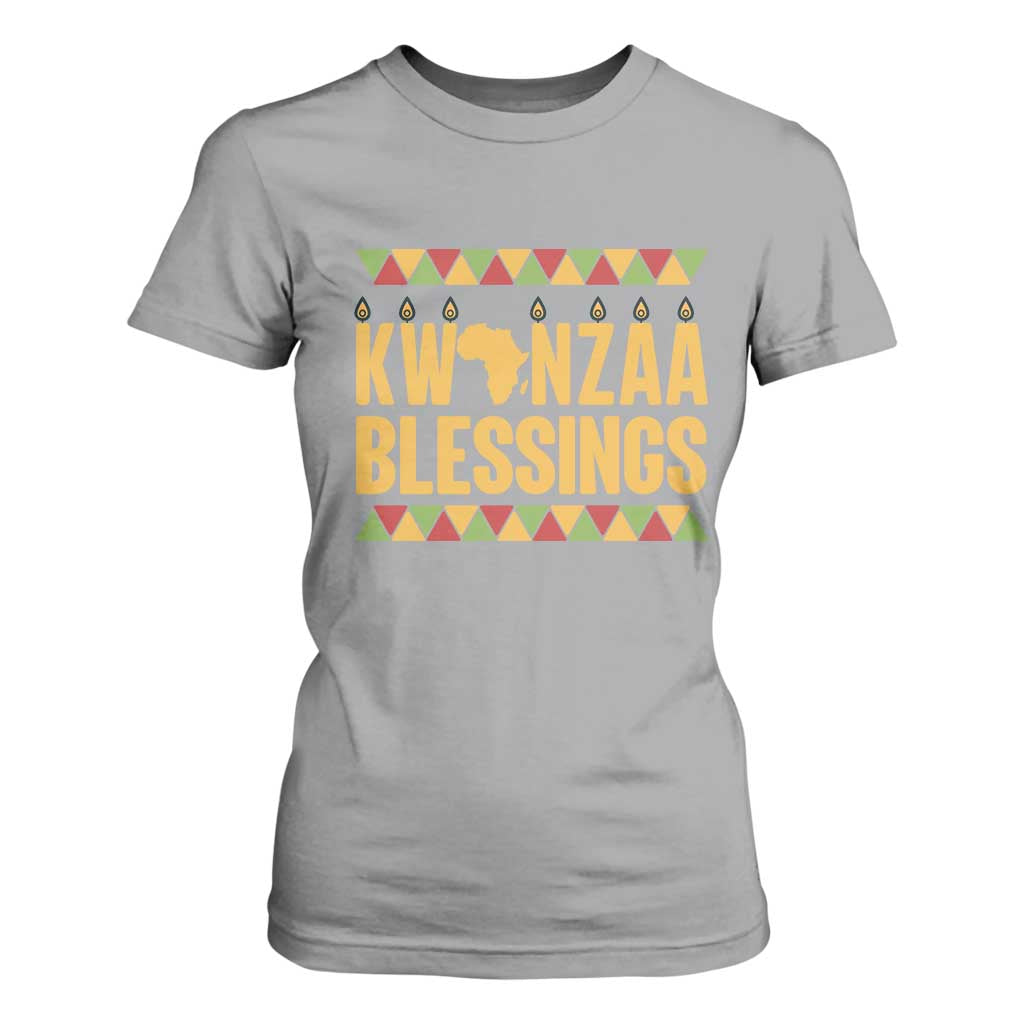 Kwanzaa Blessings T Shirt For Women Kinara Light African Heritage Gift TS12 Sport Gray Print Your Wear