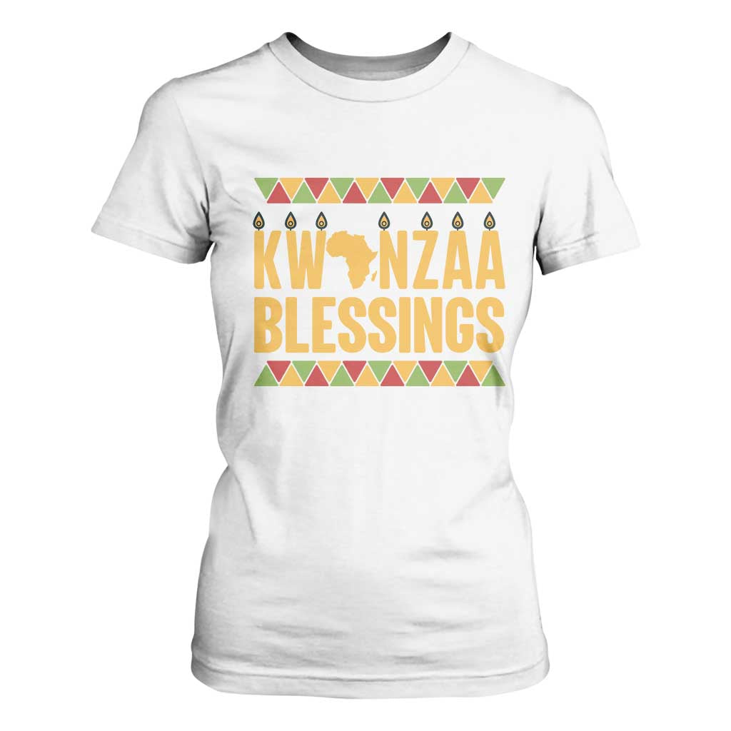 Kwanzaa Blessings T Shirt For Women Kinara Light African Heritage Gift TS12 White Print Your Wear