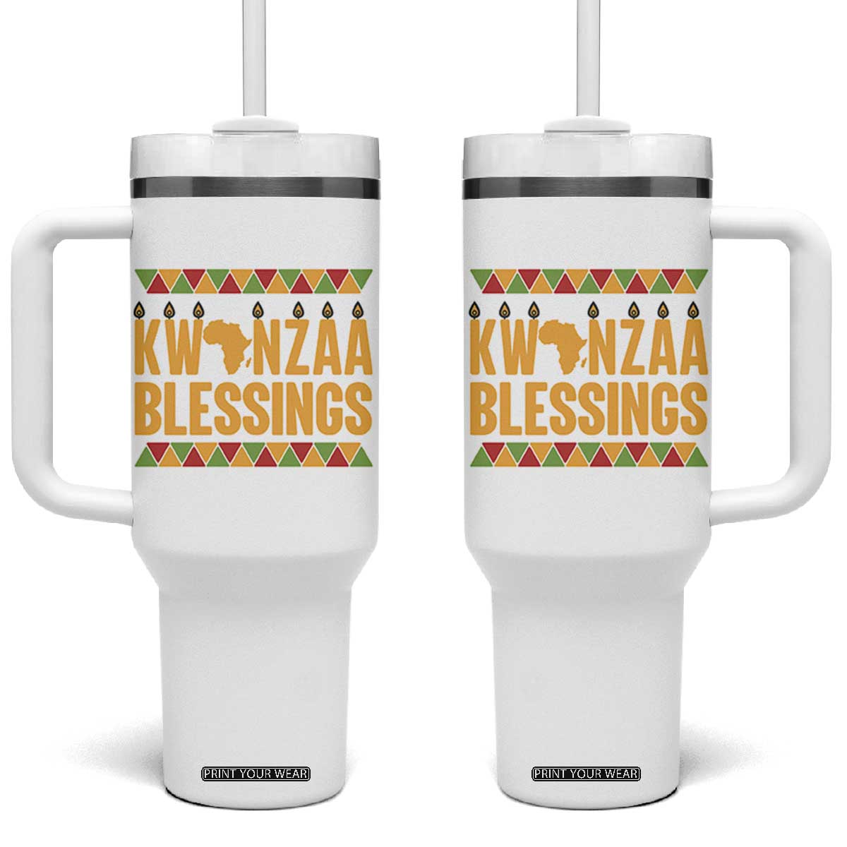 Kwanzaa Blessings Tumbler With Handle Kinara Light African Heritage Gift TS12 One Size: 40 oz White Print Your Wear