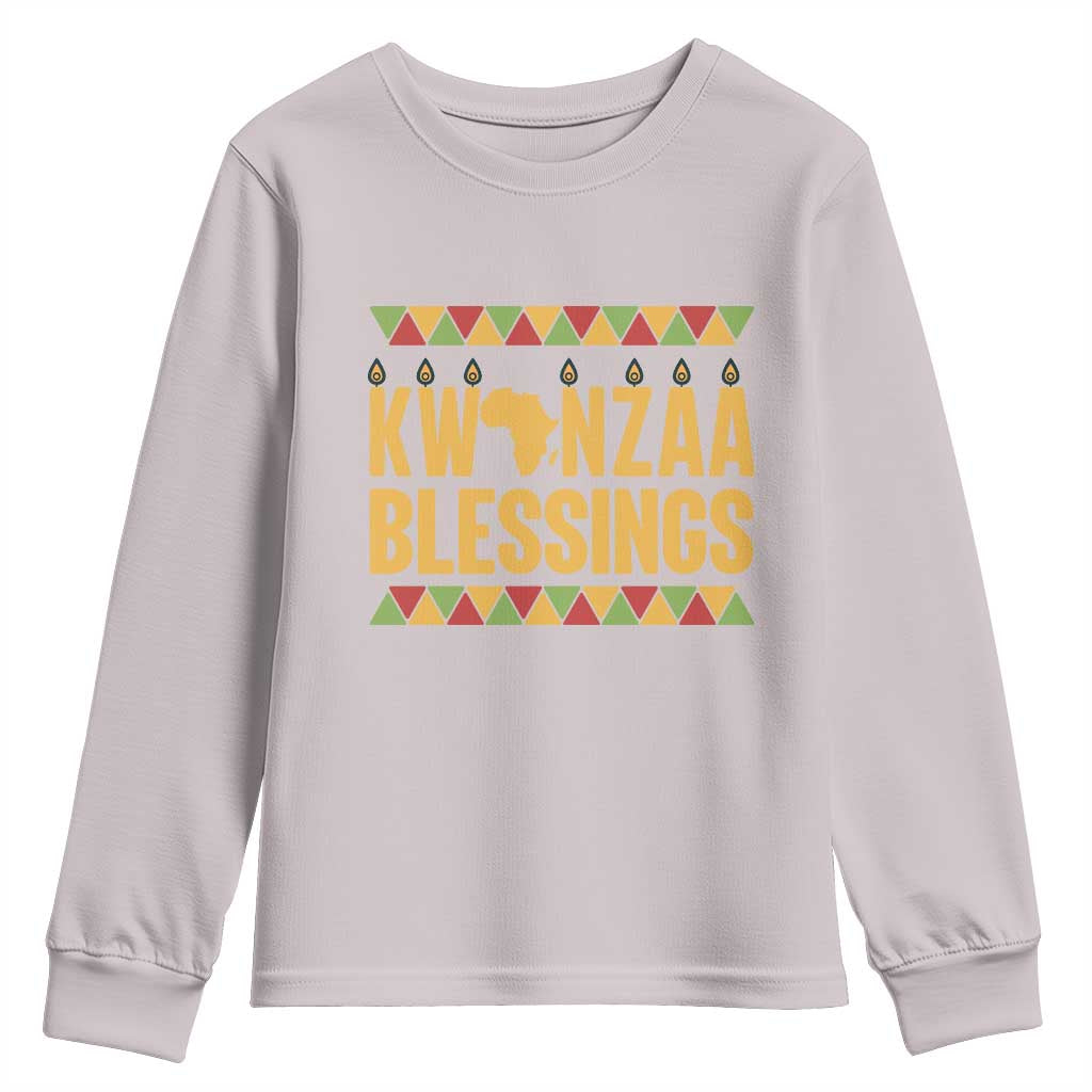 Kwanzaa Blessings Youth Sweatshirt Kinara Light African Heritage Gift TS12 Ice Gray Print Your Wear