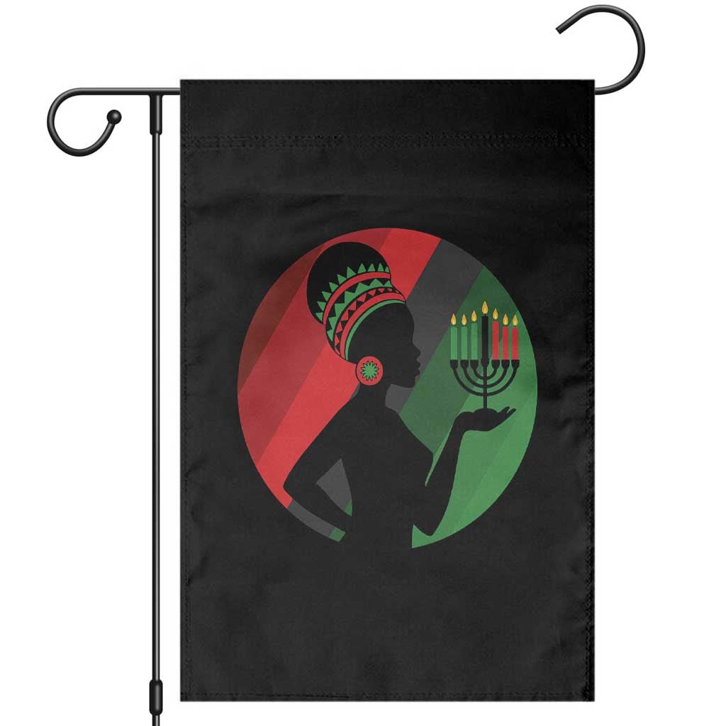 African Woman With Kinara Garden Flag Happy Kwanzaa Cultural Pride Gift TS12 Black Print Your Wear