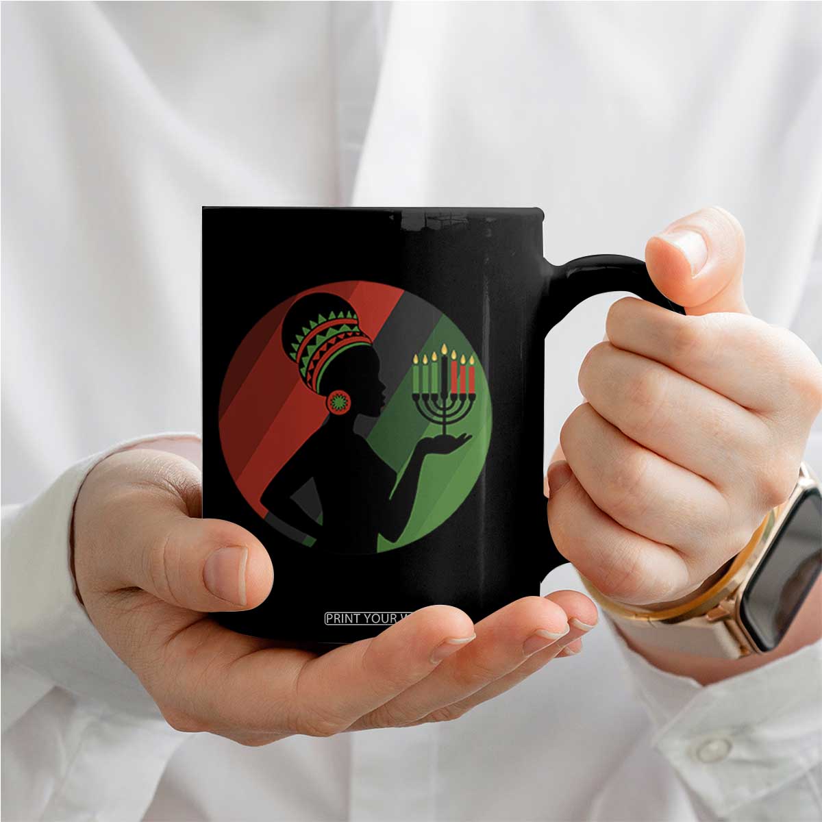 African Woman With Kinara Coffee Mug Happy Kwanzaa Cultural Pride Gift TS12 Print Your Wear