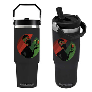 African Woman With Kinara Flip Straw Tumbler Happy Kwanzaa Cultural Pride Gift TS12 One Size: 30 oz Black Print Your Wear