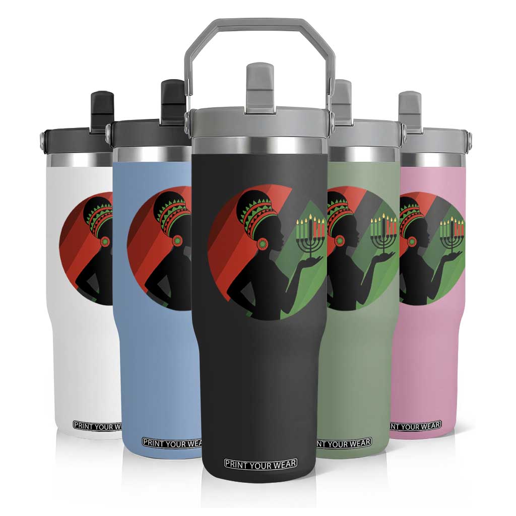 African Woman With Kinara Flip Straw Tumbler Happy Kwanzaa Cultural Pride Gift TS12 Print Your Wear