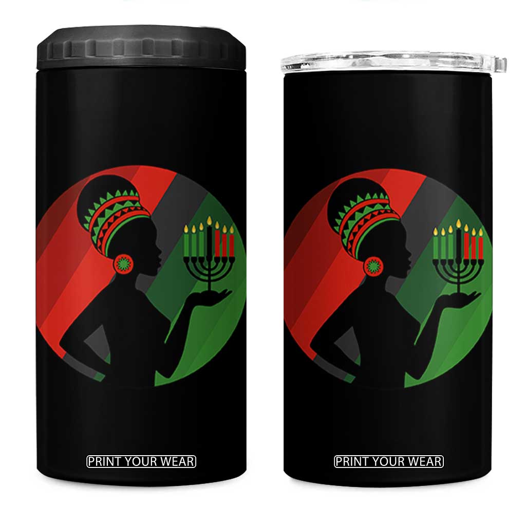 African Woman With Kinara 4 in 1 Can Cooler Tumbler Happy Kwanzaa Cultural Pride Gift TS12 One Size: 16 oz Black Print Your Wear