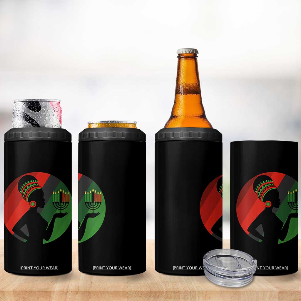 African Woman With Kinara 4 in 1 Can Cooler Tumbler Happy Kwanzaa Cultural Pride Gift TS12 Print Your Wear