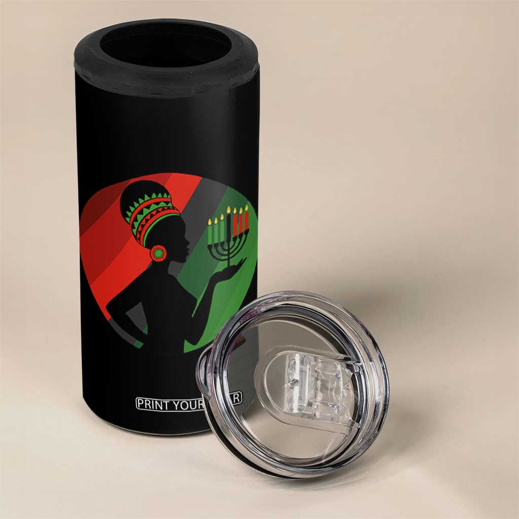 African Woman With Kinara 4 in 1 Can Cooler Tumbler Happy Kwanzaa Cultural Pride Gift TS12 Print Your Wear