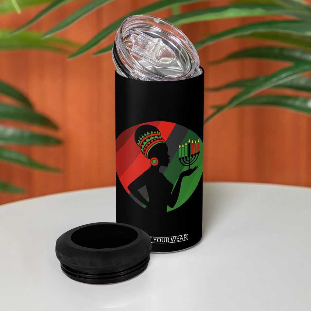 African Woman With Kinara 4 in 1 Can Cooler Tumbler Happy Kwanzaa Cultural Pride Gift TS12 Print Your Wear