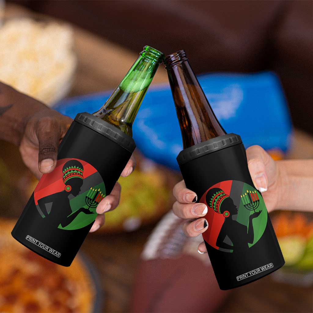 African Woman With Kinara 4 in 1 Can Cooler Tumbler Happy Kwanzaa Cultural Pride Gift TS12 Print Your Wear