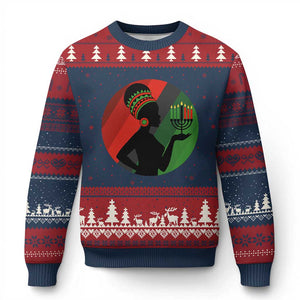 African Woman With Kinara Ugly Christmas Sweater Happy Kwanzaa Cultural Pride Gift TS12 Navy Red Print Your Wear