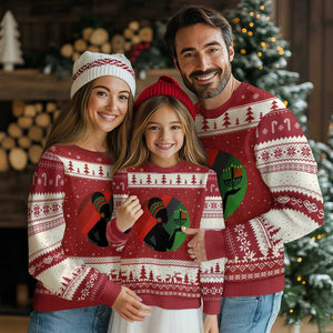 African Woman With Kinara Ugly Christmas Sweater Happy Kwanzaa Cultural Pride Gift TS12 Red Beige Print Your Wear