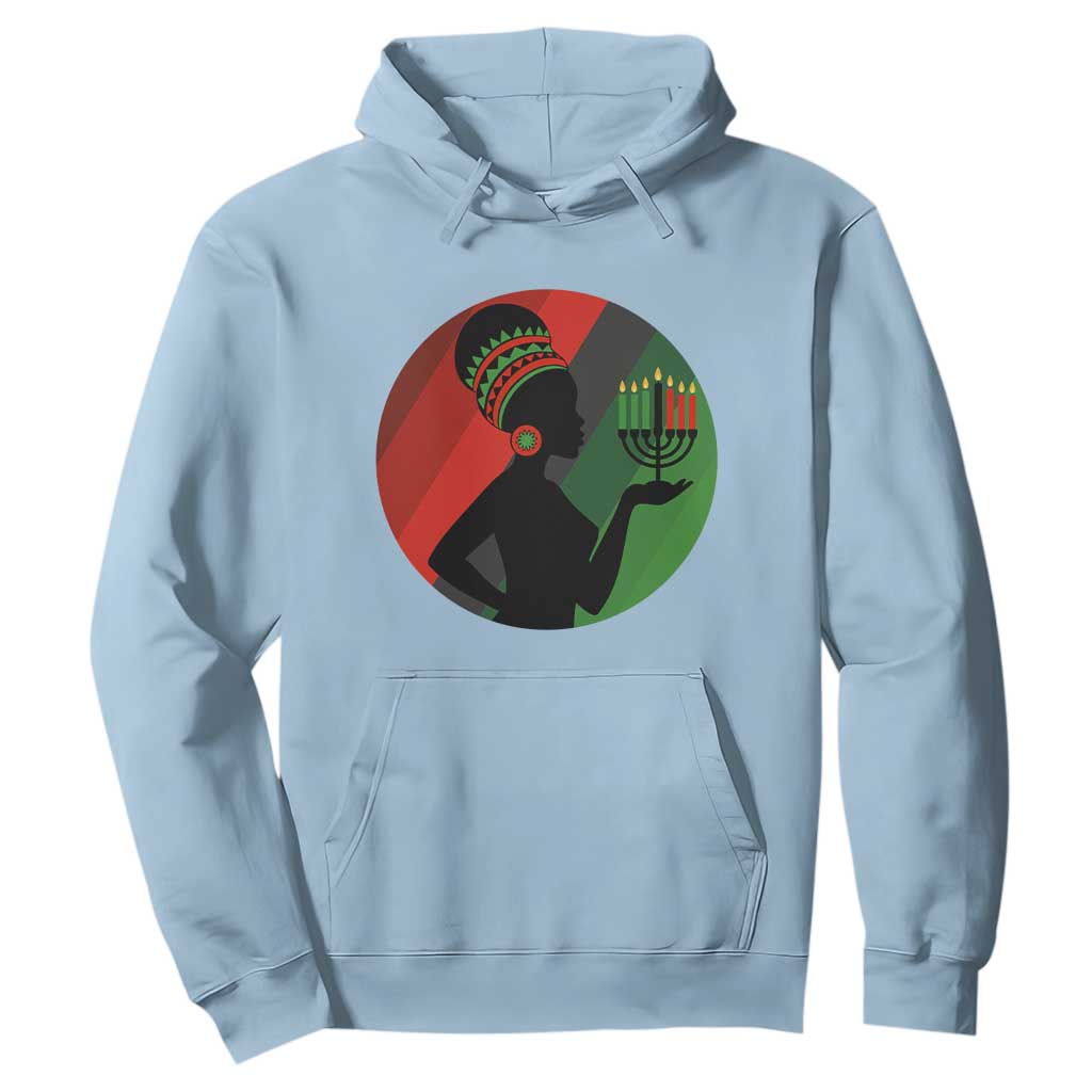 African Woman With Kinara Hoodie Happy Kwanzaa Cultural Pride Gift TS12 Light Blue Print Your Wear