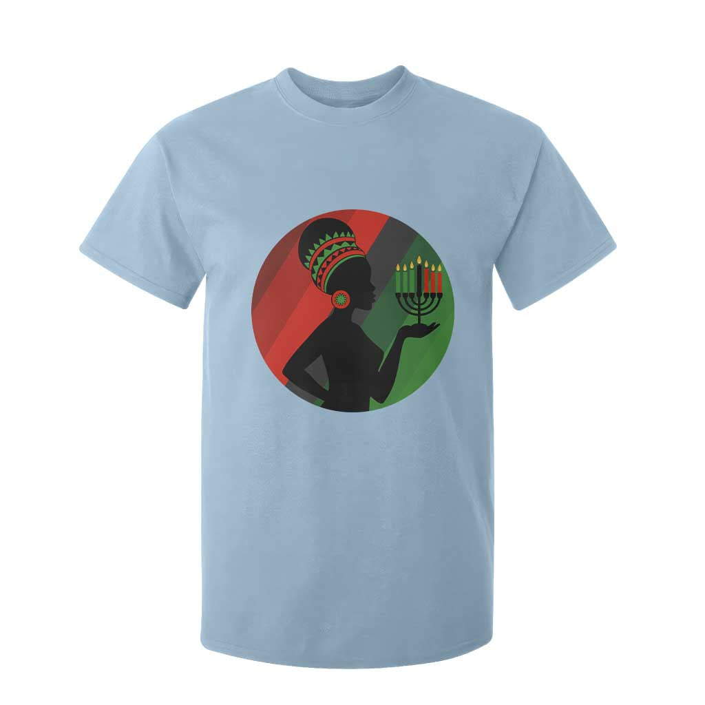 African Woman With Kinara T Shirt For Kid Happy Kwanzaa Cultural Pride Gift TS12 Light Blue Print Your Wear