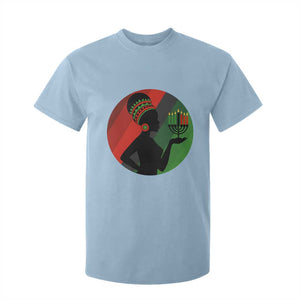 African Woman With Kinara T Shirt For Kid Happy Kwanzaa Cultural Pride Gift TS12 Light Blue Print Your Wear
