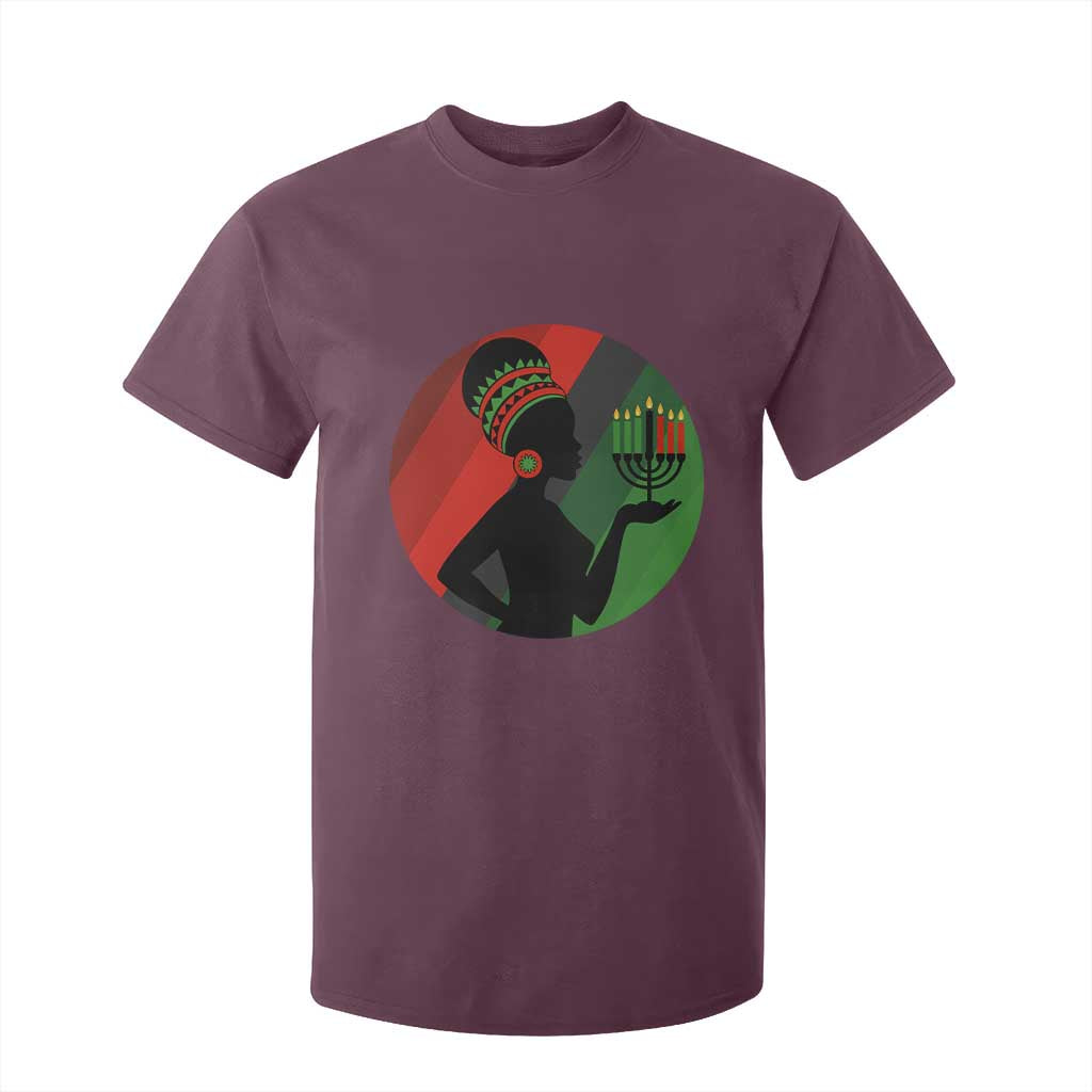 African Woman With Kinara T Shirt For Kid Happy Kwanzaa Cultural Pride Gift TS12 Maroon Print Your Wear