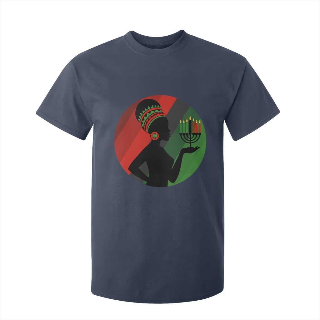 African Woman With Kinara T Shirt For Kid Happy Kwanzaa Cultural Pride Gift TS12 Navy Print Your Wear