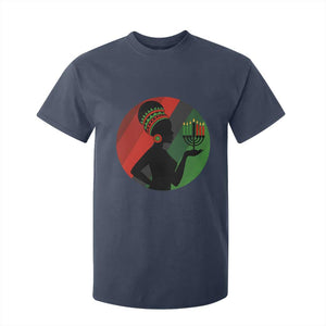 African Woman With Kinara T Shirt For Kid Happy Kwanzaa Cultural Pride Gift TS12 Navy Print Your Wear