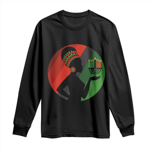African Woman With Kinara Long Sleeve Shirt Happy Kwanzaa Cultural Pride Gift TS12 Black Print Your Wear