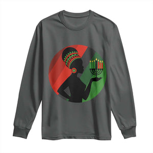African Woman With Kinara Long Sleeve Shirt Happy Kwanzaa Cultural Pride Gift TS12 Dark Heather Print Your Wear