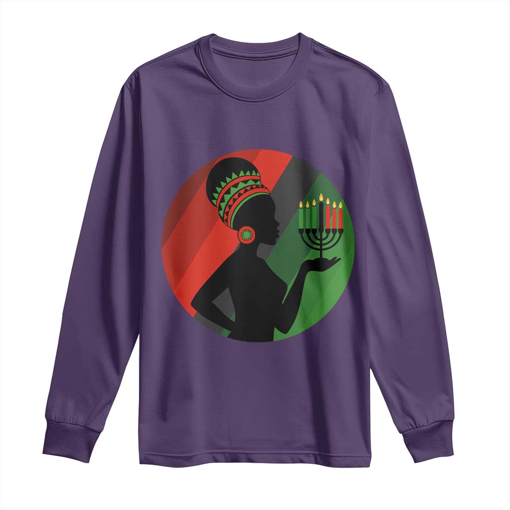 African Woman With Kinara Long Sleeve Shirt Happy Kwanzaa Cultural Pride Gift TS12 Purple Print Your Wear