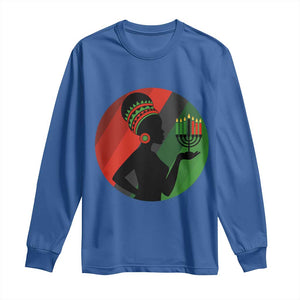 African Woman With Kinara Long Sleeve Shirt Happy Kwanzaa Cultural Pride Gift TS12 Royal Blue Print Your Wear
