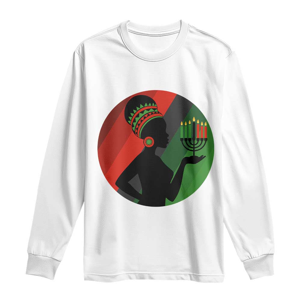 African Woman With Kinara Long Sleeve Shirt Happy Kwanzaa Cultural Pride Gift TS12 White Print Your Wear