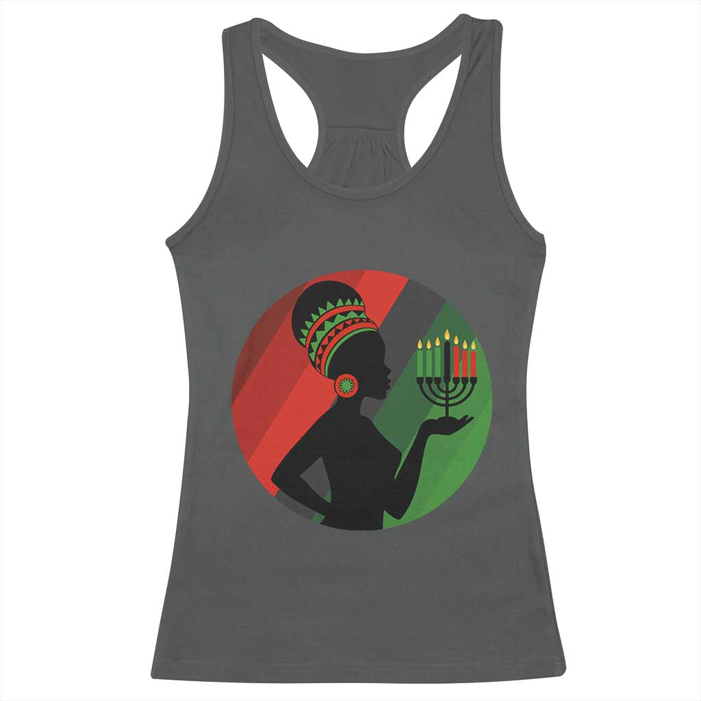 African Woman With Kinara Racerback Tank Top Happy Kwanzaa Cultural Pride Gift TS12 Dark Heather Print Your Wear