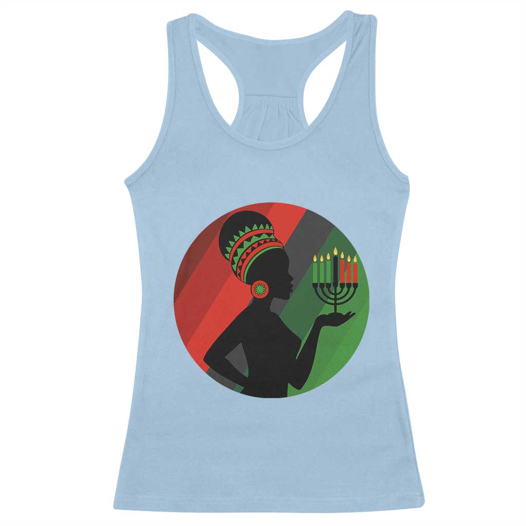 African Woman With Kinara Racerback Tank Top Happy Kwanzaa Cultural Pride Gift TS12 Light Blue Print Your Wear