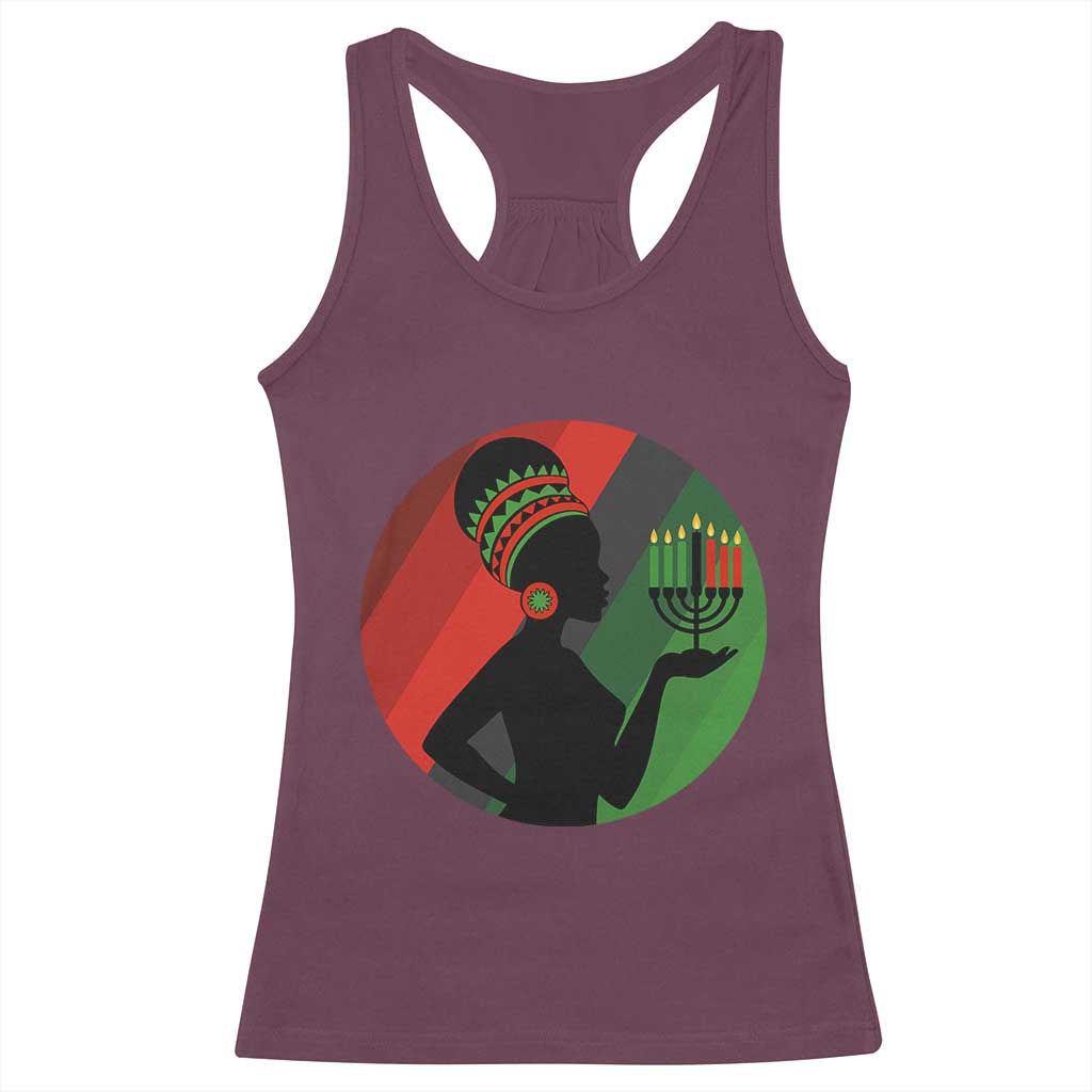 African Woman With Kinara Racerback Tank Top Happy Kwanzaa Cultural Pride Gift TS12 Maroon Print Your Wear