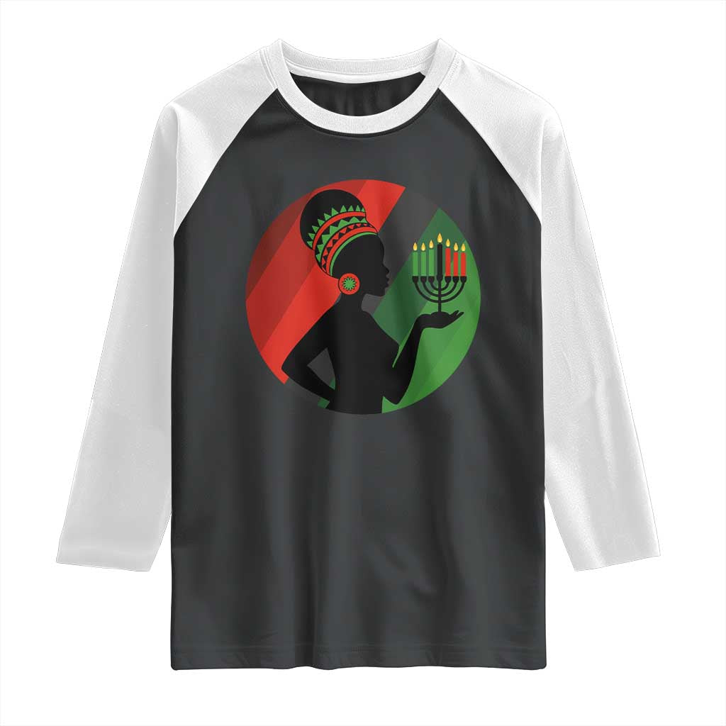 African Woman With Kinara Raglan Shirt Happy Kwanzaa Cultural Pride Gift TS12 Black White Print Your Wear