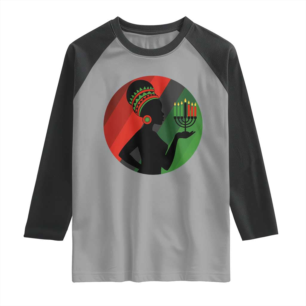 African Woman With Kinara Raglan Shirt Happy Kwanzaa Cultural Pride Gift TS12 Sport Gray Black Print Your Wear