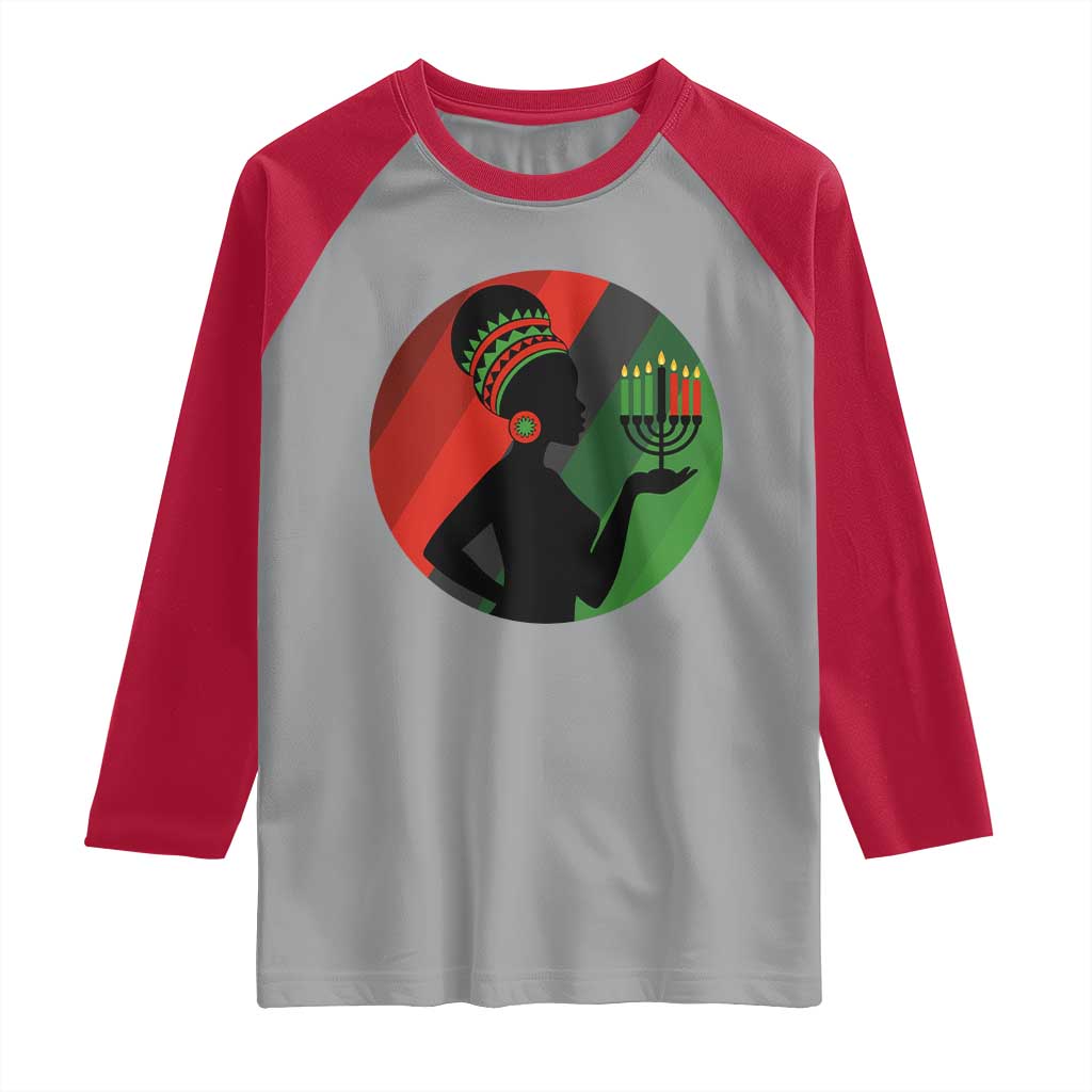 African Woman With Kinara Raglan Shirt Happy Kwanzaa Cultural Pride Gift TS12 Sport Gray Red Print Your Wear