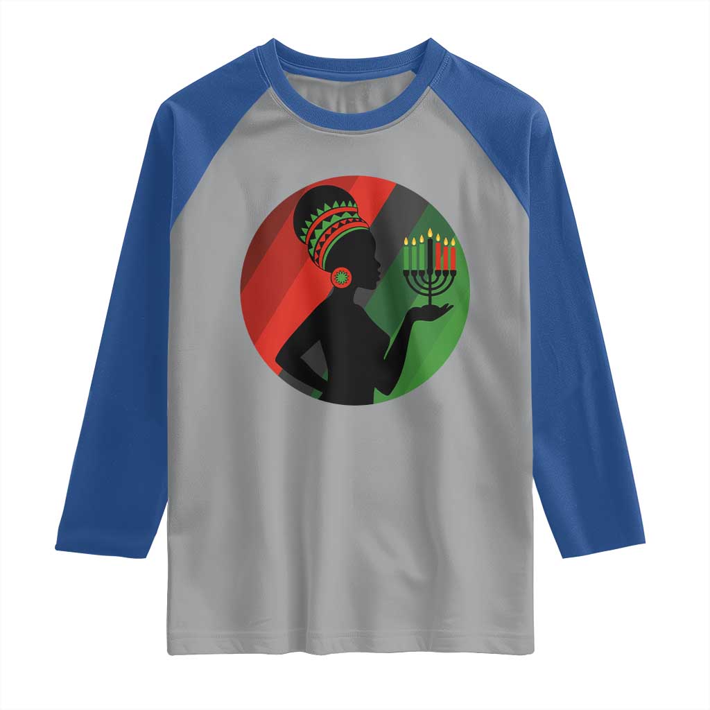 African Woman With Kinara Raglan Shirt Happy Kwanzaa Cultural Pride Gift TS12 Sport Gray Royal Print Your Wear