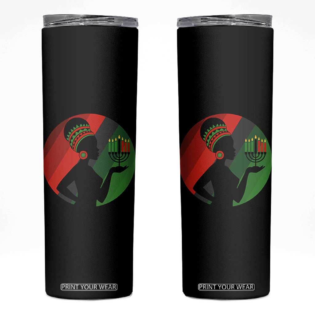 African Woman With Kinara Skinny Tumbler Happy Kwanzaa Cultural Pride Gift TS12 Black Print Your Wear
