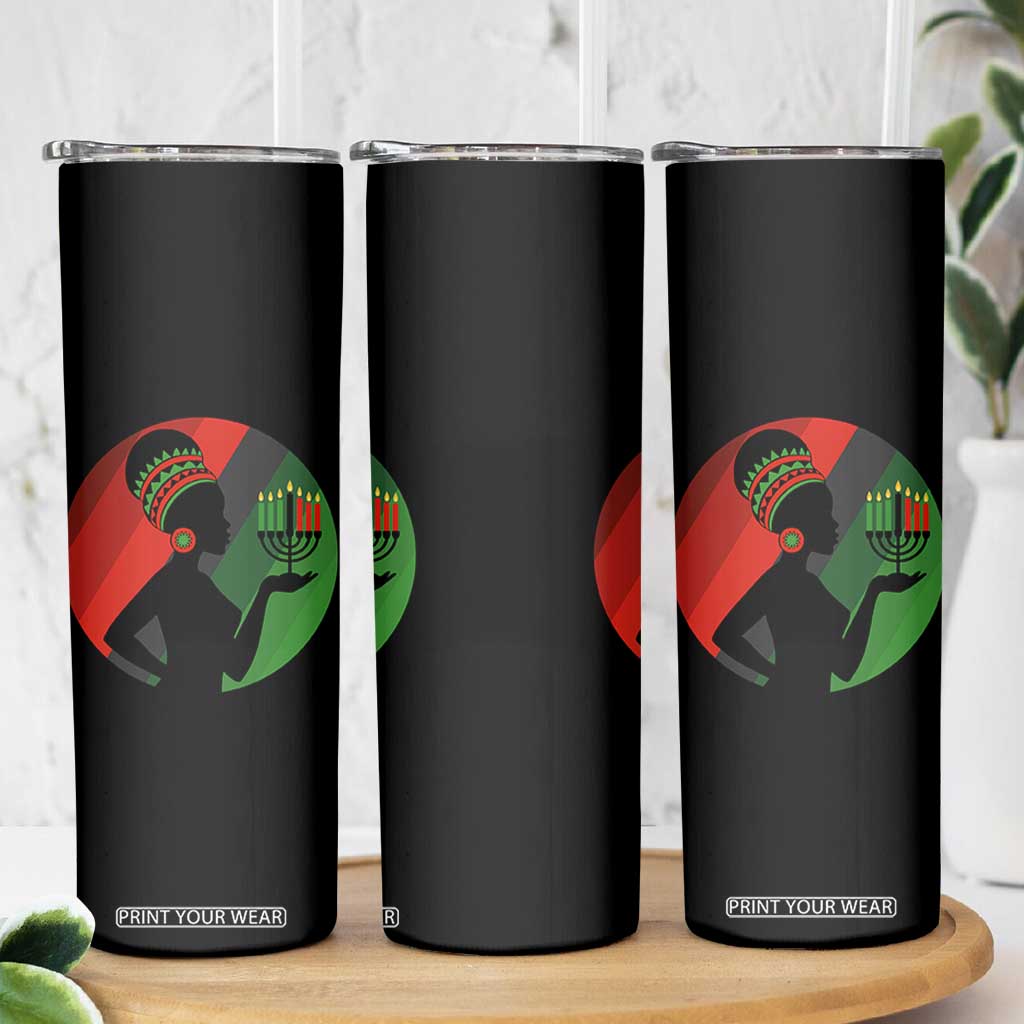 African Woman With Kinara Skinny Tumbler Happy Kwanzaa Cultural Pride Gift TS12 Print Your Wear