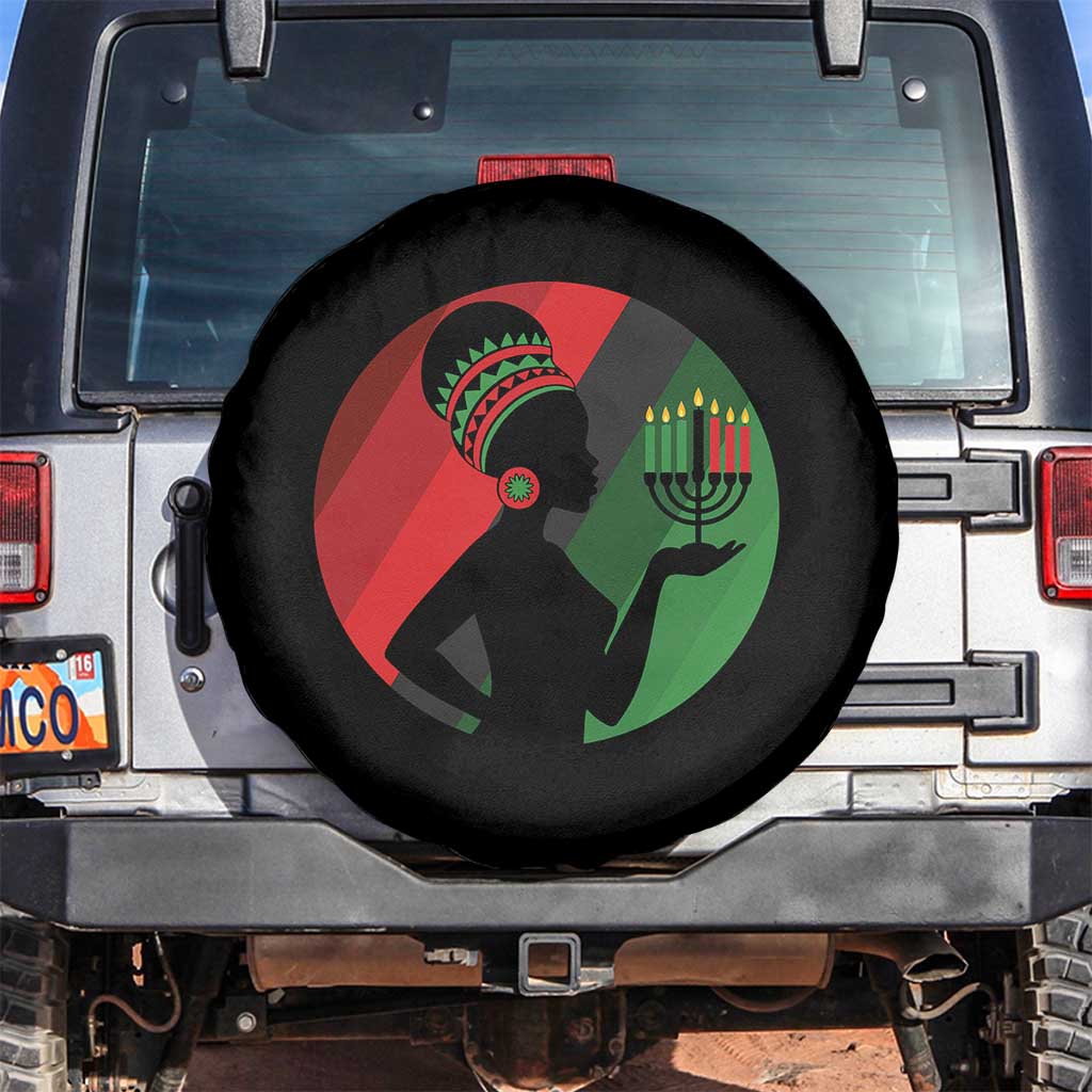 African Woman With Kinara Spare Tire Cover Happy Kwanzaa Cultural Pride Gift TS12 No hole Black Print Your Wear