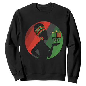 African Woman With Kinara Sweatshirt Happy Kwanzaa Cultural Pride Gift TS12 Black Print Your Wear