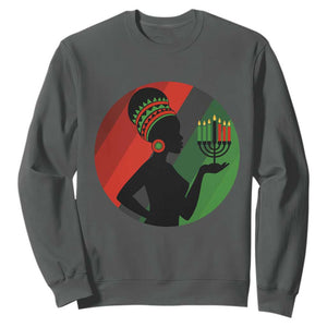 African Woman With Kinara Sweatshirt Happy Kwanzaa Cultural Pride Gift TS12 Dark Heather Print Your Wear
