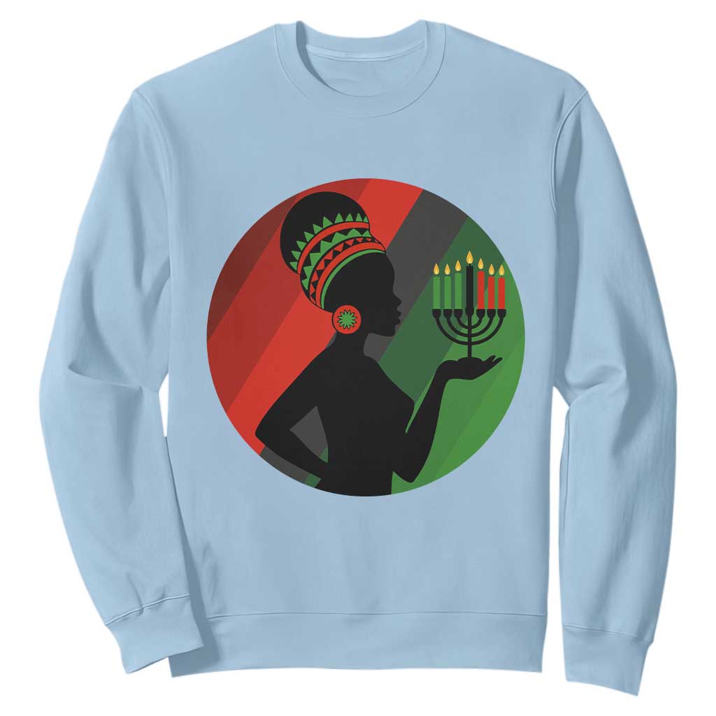 African Woman With Kinara Sweatshirt Happy Kwanzaa Cultural Pride Gift TS12 Light Blue Print Your Wear