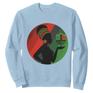 African Woman With Kinara Sweatshirt Happy Kwanzaa Cultural Pride Gift TS12 Light Blue Print Your Wear
