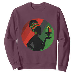 African Woman With Kinara Sweatshirt Happy Kwanzaa Cultural Pride Gift TS12 Maroon Print Your Wear