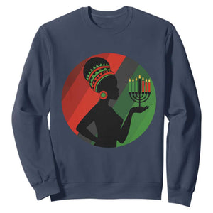 African Woman With Kinara Sweatshirt Happy Kwanzaa Cultural Pride Gift TS12 Navy Print Your Wear