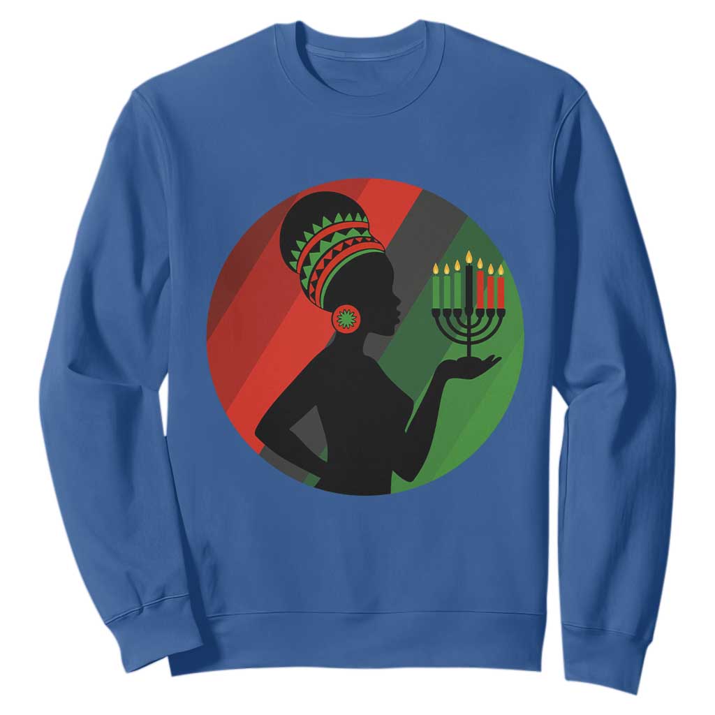 African Woman With Kinara Sweatshirt Happy Kwanzaa Cultural Pride Gift TS12 Royal Blue Print Your Wear