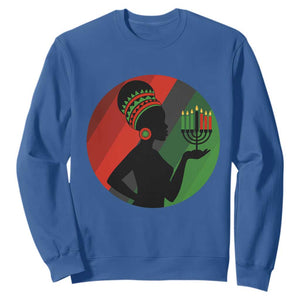 African Woman With Kinara Sweatshirt Happy Kwanzaa Cultural Pride Gift TS12 Royal Blue Print Your Wear
